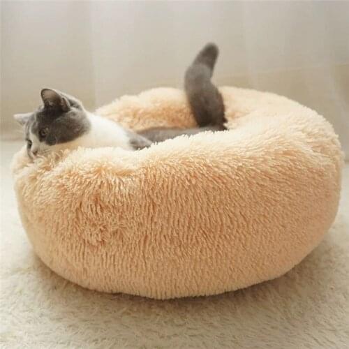 Round Plush Cat Bed House Soft Long Plush Cat Bed Best Pet Dog Bed For Small Dogs Cats Nest Winter Warm Sleeping Bed Puppy Mat