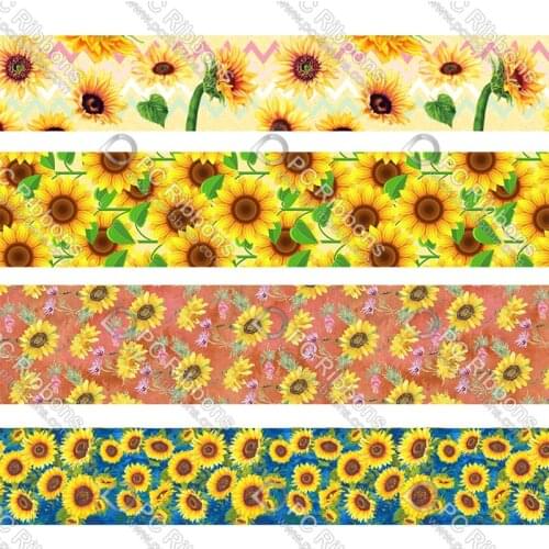 7/8"-3"（22-75mm) Small Daisy Flower Printed Grosgrain Ribbon 50 Yards Christmas Decorations Gift Wrapping Diy Bows
