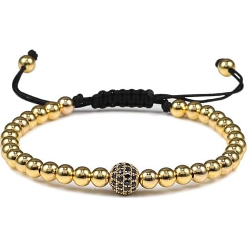 Micro Pave CZ Ball Braiding Bracelet Gold Color Adjustable 5mm Copper Beads Bangles For Charm Men Women Jewelry Gift Pulseira