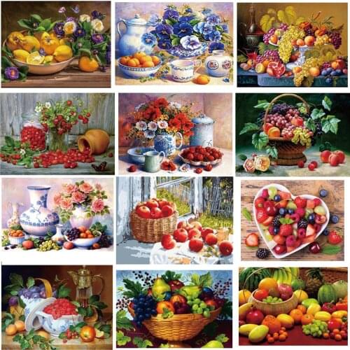 Fruit Kitchen DIY Cross Stitch Embroidery 11CT Kits Needlework Craft Set Cotton Thread Printed Canvas Home Wholesale