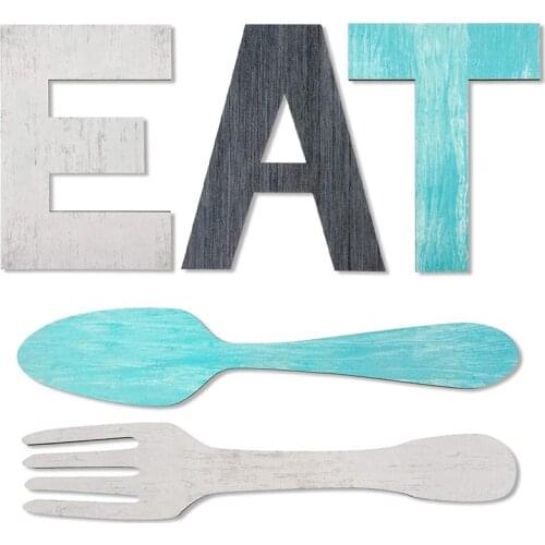Set of EAT Sign Fork and Spoon Wall Decor Country Wall Art Rustic Wood Decoration Wall Pediments