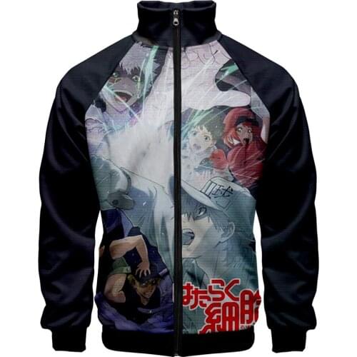 2021 New Arrival Cells at Work! 3D stand-up collar zipper Men/Women print Turtleneck Sweatshirts Hand sleeve Unisex Tracksuit