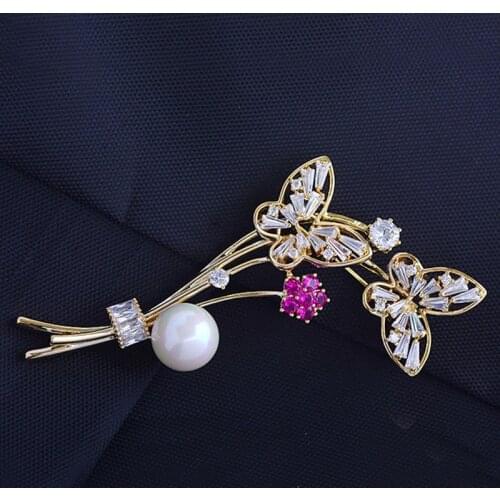 OKILY Luxury Coat Suit Jewelry Accessories for Women AAA Zircon Flower Broochpin Fashion Butterfly Floral Brooch New Year Gift