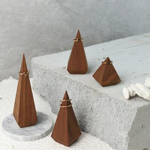 1 Pc Natural Wood Cone Rings Holder Jewelry Display Stand Organizer Finger Ring Storage Rack