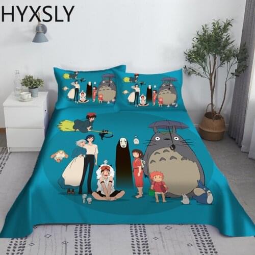 Anime Spirited Away Bed Sheet Set 3D Totoro 100% Polyester Cartoon Bed Flat Sheet With Pillowcase 2/3pcs Bed Linen Gift For Kids