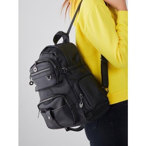 Women Black Backpack Shoulder Bag Fashion Design High Quality Youth Leather Backpacks Teenage Girls Female School Black 40x30 Cm