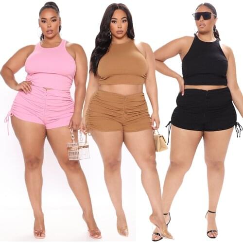 S-5xl Plus Size Sets Wholesale Two Piece Set Women Solid Vest Crop Top Shorts Zip Up Casual New Tracksuit Wholesale Dropshipping