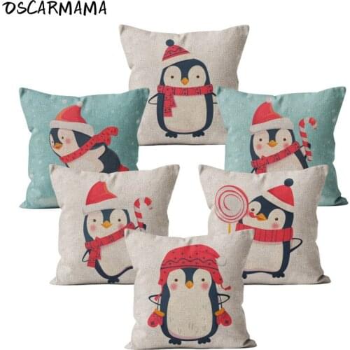 Happy Merry Christmas Penguin Santa Cruz Lovely Cute Cushion Cover Festival Decor 40 45 50 Throw Pillow Case Xmas Kids Room