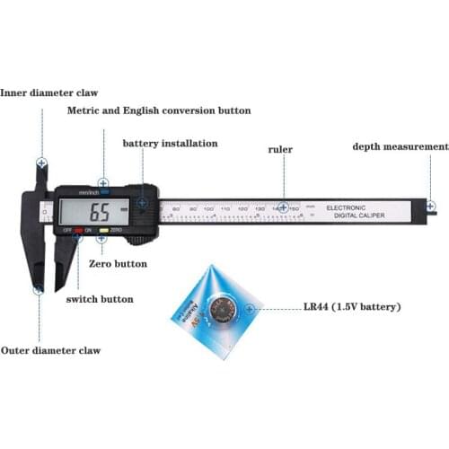 150mm 6 Inch LCD Digital Display Ruler Electronic Plastic Vernier Caliper Measuring Instrument Micrometer Measuring Tool