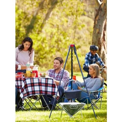 Camping Tripod For Outdoor Retractable Portable Hanging Retractable Burning Pot Rack Bracket Bonfire Stand Campfire Picnic Stand