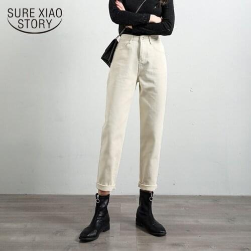 Skinny High Waist Jeans 2021 Autumn Chic Vintage Women Jeans Cotton Straight Washed Denim Trouser with Apricot Blue Gray 10453