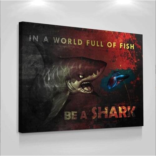 Vintage Painting Office Motivational Phrase Printing Inspiring Word Quotes Canvas Shark Is Chasing Fish Wall Art Poster Painting