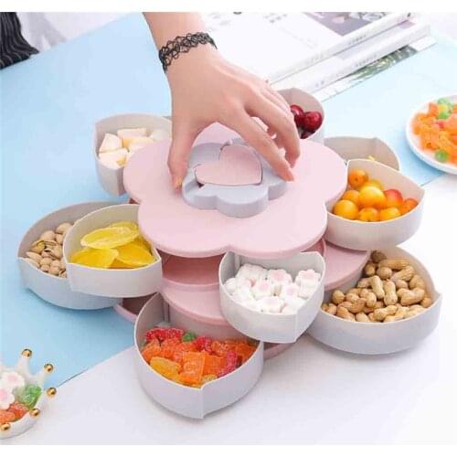 Wondder life Rotating Bloom Snack Storage Tray Flower Design Home Food Storage Box
