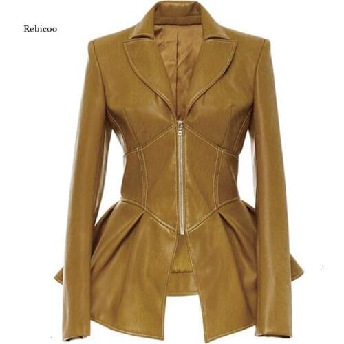 Biker Style Patchwork Irregular Jacket Women Lapel Collar Long Sleeve High Wait Tunic Female Coat Fashion Tide