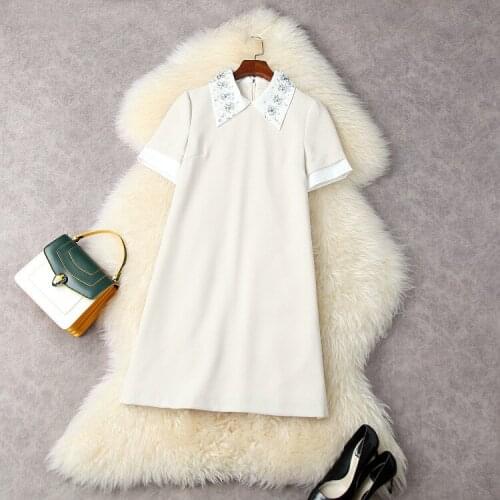 Europe and the United States womens clothing New Summer 2021 Lapel short sleeves and beaded nails Fashion dress in solid color