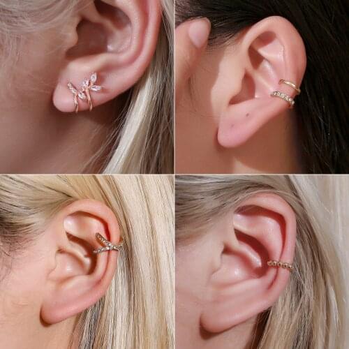 1 Piece Fashion Gold Colour Leaf Clip Earrings For Women No Need To Pierce Hockey Rock Retro Crystal Earmuff Girl Jewelry Gift