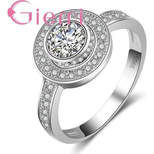 Wedding Party Jewelry Gifts for Women 925 Sterling Silver Engagement Anel Paved Shiny Clear AAA+ Zirconia Girls Ring