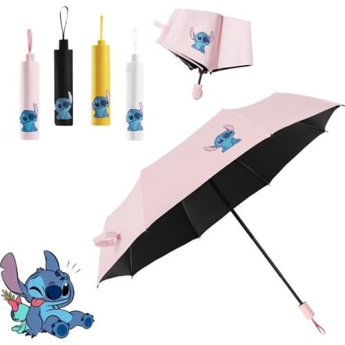 Disney Stitch Girl Sunny Rain Umbrella Cartoon Anime Umbrella Sunscreen Anti-UV Folding Umbrella Student Umbrella Sunny Rain