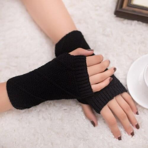 1 Pair Women Winter Warm Fingerless Knitted Gloves Girls Acrylic Stretch Half Finger Arm Glove Crochet Knitting Mitten Gloves