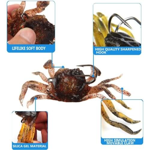 1 Pcs Artificial Crab Lure Bait 3D Simulation Fishing Lures Soft Fish Bait with Sharp Hooks, 8cm 35g
