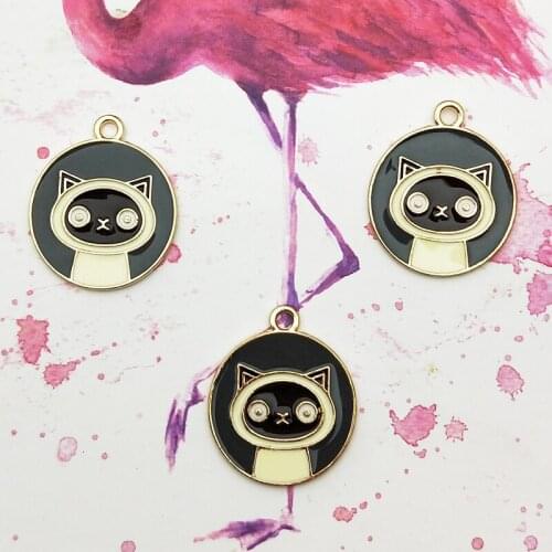 10pcs High Quality DIY Fashion Enamels Charms Round Shape Cat Alloy Pendants Making Bracelet Necklace Jewelry Accessories FX281