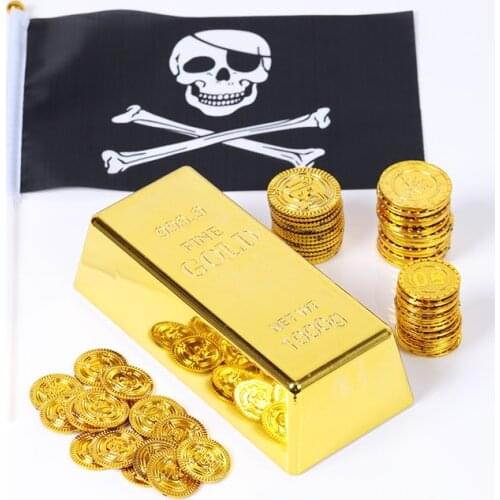 100pcs Gold Coins Pirate Treasure Game Halloween Play Money Pirate Party Props Kid Party Christmas Decoration Supplies