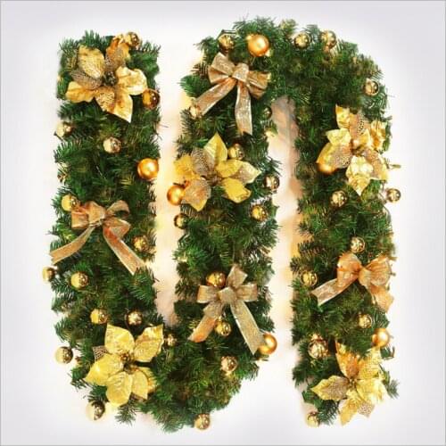 2.7m Christmas garland green Christmas rattan with bows big flowers balls and lights Christmas ornaments Christmas decoration