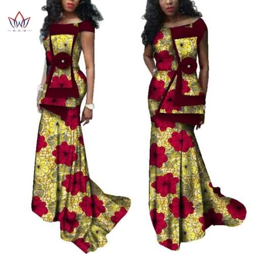 2021 African Dresses For Women Dashiki Nigeria Traditional Wedding Dress Bazin Riche Wax Party Mermaid Dress with Big Bow WY2457