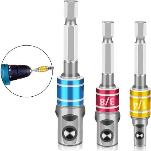 3 Pcs Drill Socket Adapter Impact Drill Extension Drill Bits Bar Socket Adapter 1/4" 3/8" 1/2" Size Hex Shank Square Head Drill