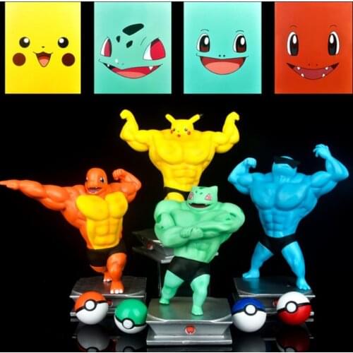 Anime Pokemon PVC Toys Model Doll Collectible Pikachu Charmander Cosplay Muscle Man Squirtle Psyduck Boxed Figure For Kids Gifts