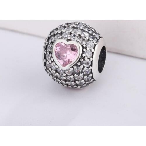 Heart Pink Zircon Charm Bracelet 925 Sterling Silver Charms Accessories Diy For Pandora Bracelet And Necklace Jewelry