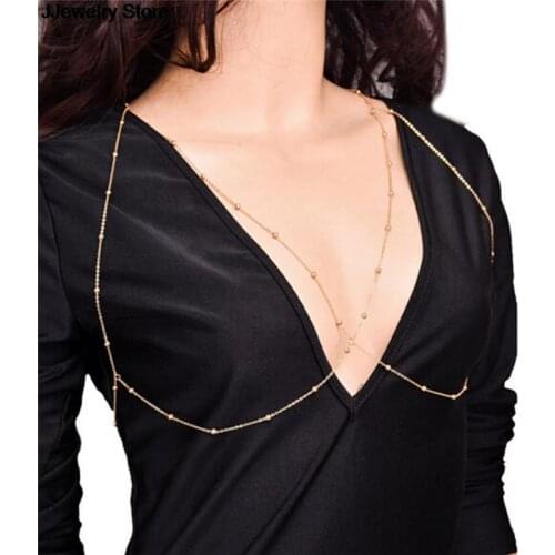 Body Jewelry Sexy Cross Copper Beads Body Chains Bikini Belly Bra Chain For Women Harness Necklace Boho Beach