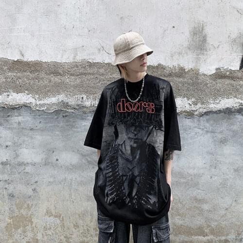 Black Hip Hop Punk T Shirt Funny Letter Print T-Shirt Summer Harajuku T Shirt Short Sleeve Korean Tops Tee Japan Gothic Shirt