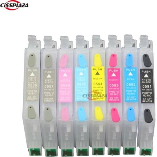 CISSPLAZA 10sets 8colors T0591 - T0599 refillable ink cartridge compatible for EPSON R2400 printer