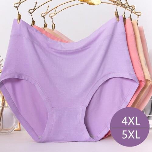 CSYWHS Plus Size 4xl 5xl Womens Briefs Appare High Waist Cozy Solid Color Women Cotton Modal Panties Underwear for Women