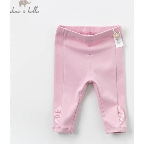 DBH12483 dave bella spring baby girl solid pants children full length kids pants infant toddler dark pink trousers