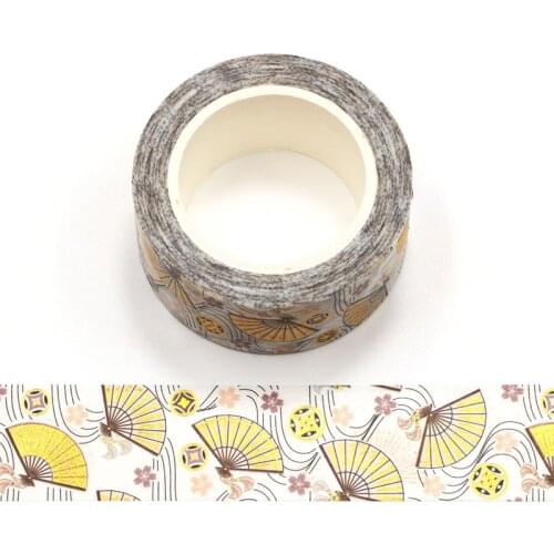 10 M Cute Fan Decorative Adhesive Tape foil Gold Masking Washi Tape Diy Scrapbooking Sticker Label Japanese Stationery
