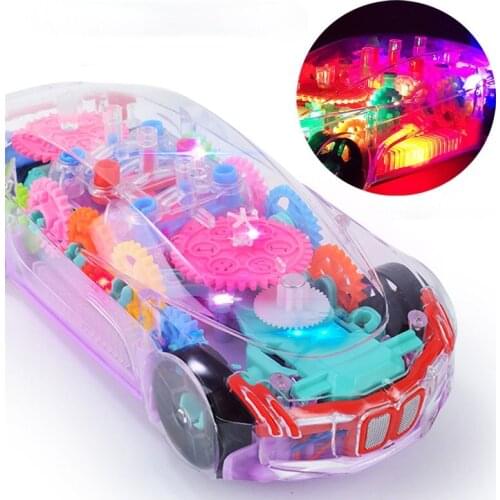 Children Rotating Electric Toy Luminous Car Transparent Gear Glowing Concept Light Music Universal for Boy Girl