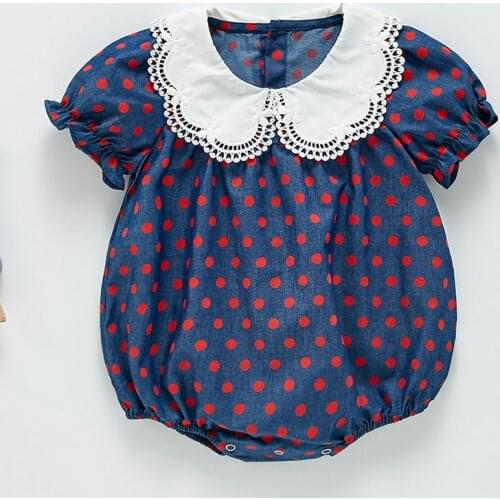 Summer Baby Girl Short Sleeve Dot Rompers Children Lace Rompers Kids Baby Girl Clothes Romper Infant Rompers 0-2Yrs