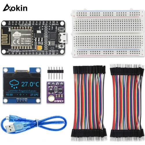 WiFi Weather Station Kit 5V BME280 Temperature Humidity Atmospheric Pressure Sensor + 0.96" OLED IIC LCD Display + Jumper Wire
