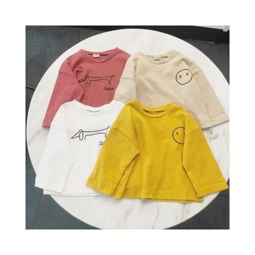 Fashion Autumn Spring Boys T Shirts Girls Long Sleeve Loose Casual Tops Kids Candy Color Tshirts Outerwear Children Clothes 1-5T