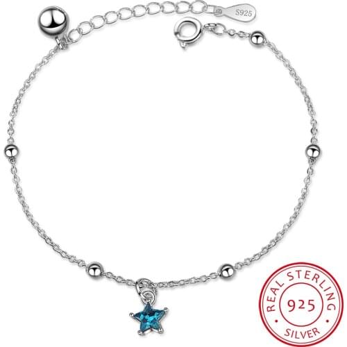 Trendy 925 Sterling Silver Bell Bracelet For Women Jewelry Charm Blue Star Female Crystal Bracelets For Girl Party Accessories