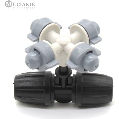 MUCIAKIE 1PC Gray Cross Misting Sprinkler w/ Equal 3/8'' (8/11mm) Tee Connector Humidifier Plant Cooling Atomizing Nozzle Spray