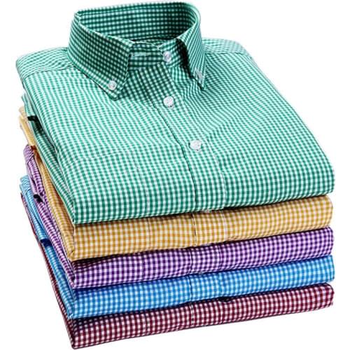 2020 New Men Plaid Shirt High Quality 100% Cotton Button-Down Collar Long Sleeve Men Dress Shirts Social Business Casual Shirt