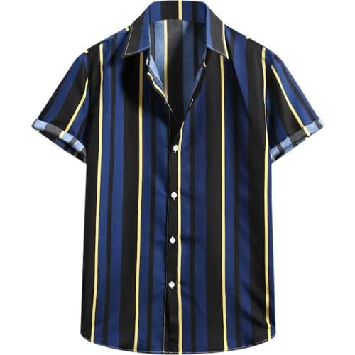 2021 Summer New Vintage Stripe Shirt Men Fashion Simple Casual Programmer Shirt Turn Down Collar Short Sleeve Top Blouse