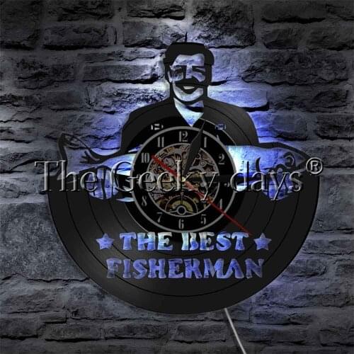 The Best Fisherman Vinyl Record Wall Clock Modern Design Decorative Lighting Fishing Man LED Night Lamp For Fishmen Gift