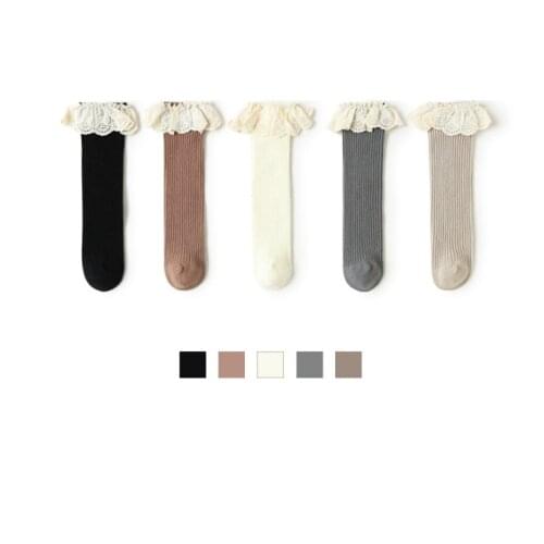 Newborn Baby Girls Ruffles Knee-high Socks Fashion Lace Socks for Toddler Kids Autumn Cotton Knitted Stockings Baby Girls