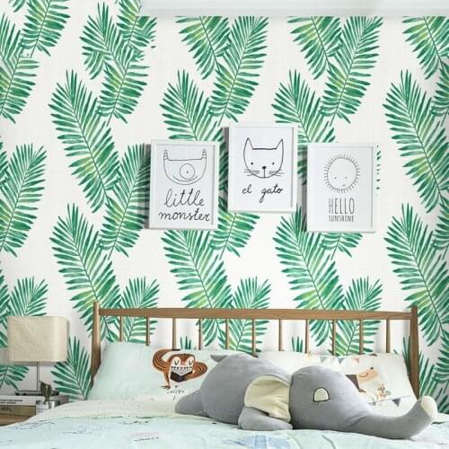 Nordic Green Leaf Wallpaper Bedroom Cupboard TV Background Stickers Self-adhesive Decoration for Living Room for The Walls PVC