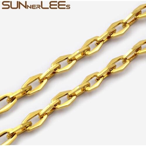 SUNNERLEES 316L Stainless Steel Necklace 6.5mm Geometric Link Chain Gold Color High Polished Men Women Jewelry Gift SC183 N
