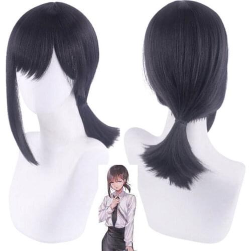 35CM Anime Chainsaw Man Kobeni Higashiyama Cosplay Wig Black Straight Women Hair Heat Resistant Synthetic Hair
